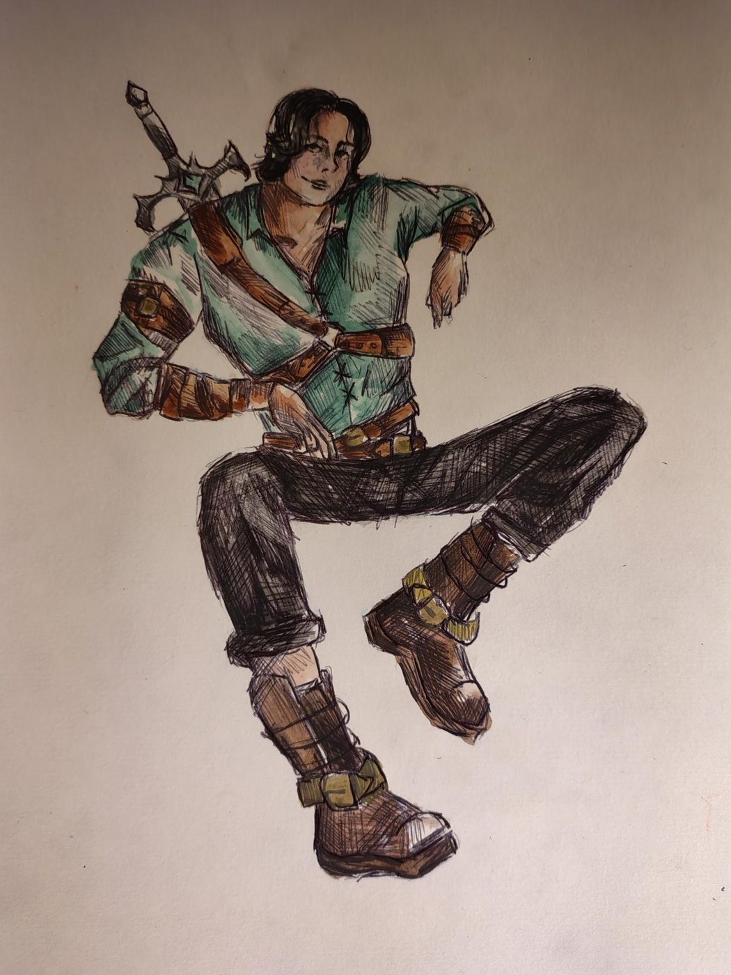 Illustration: Figur im Sprung mit Schwert